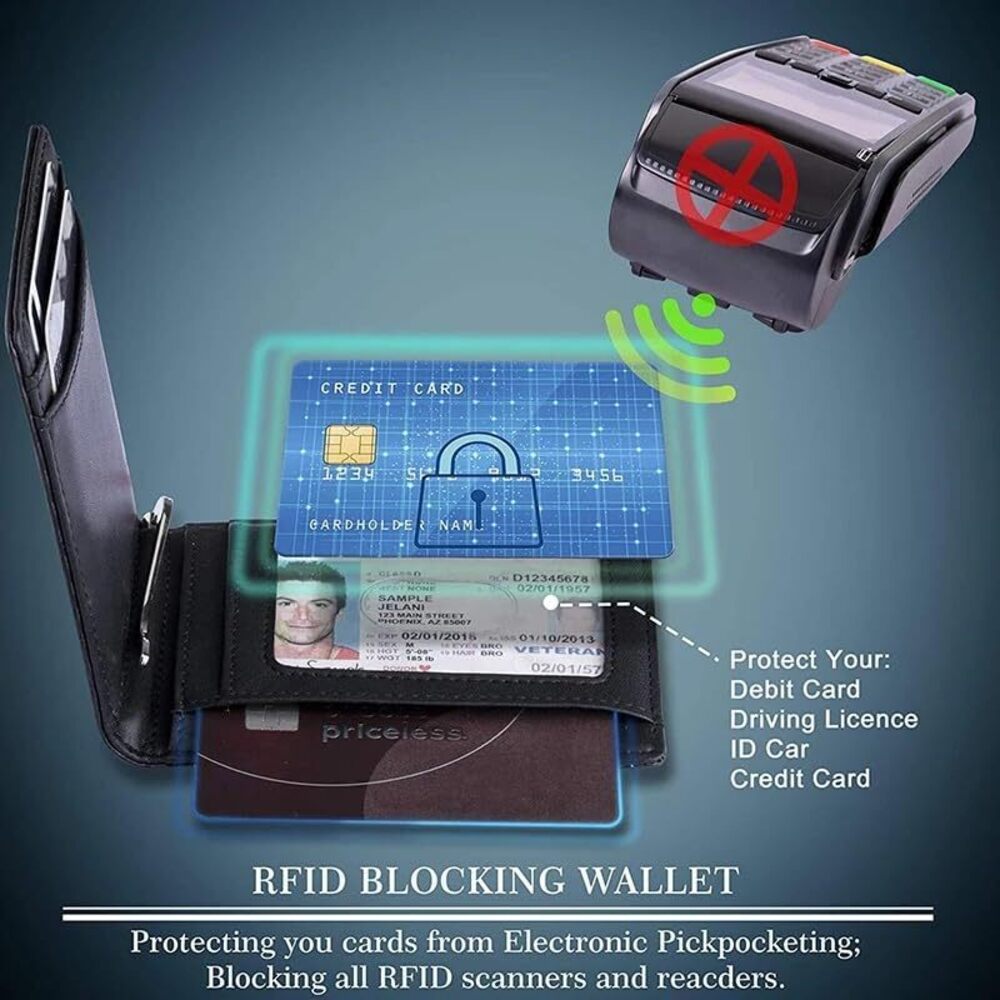 2839 Leatherboss Carbon Fiber Slim RFID Blocking Wallet – Minimalist Bifold - Picture 3 of 5